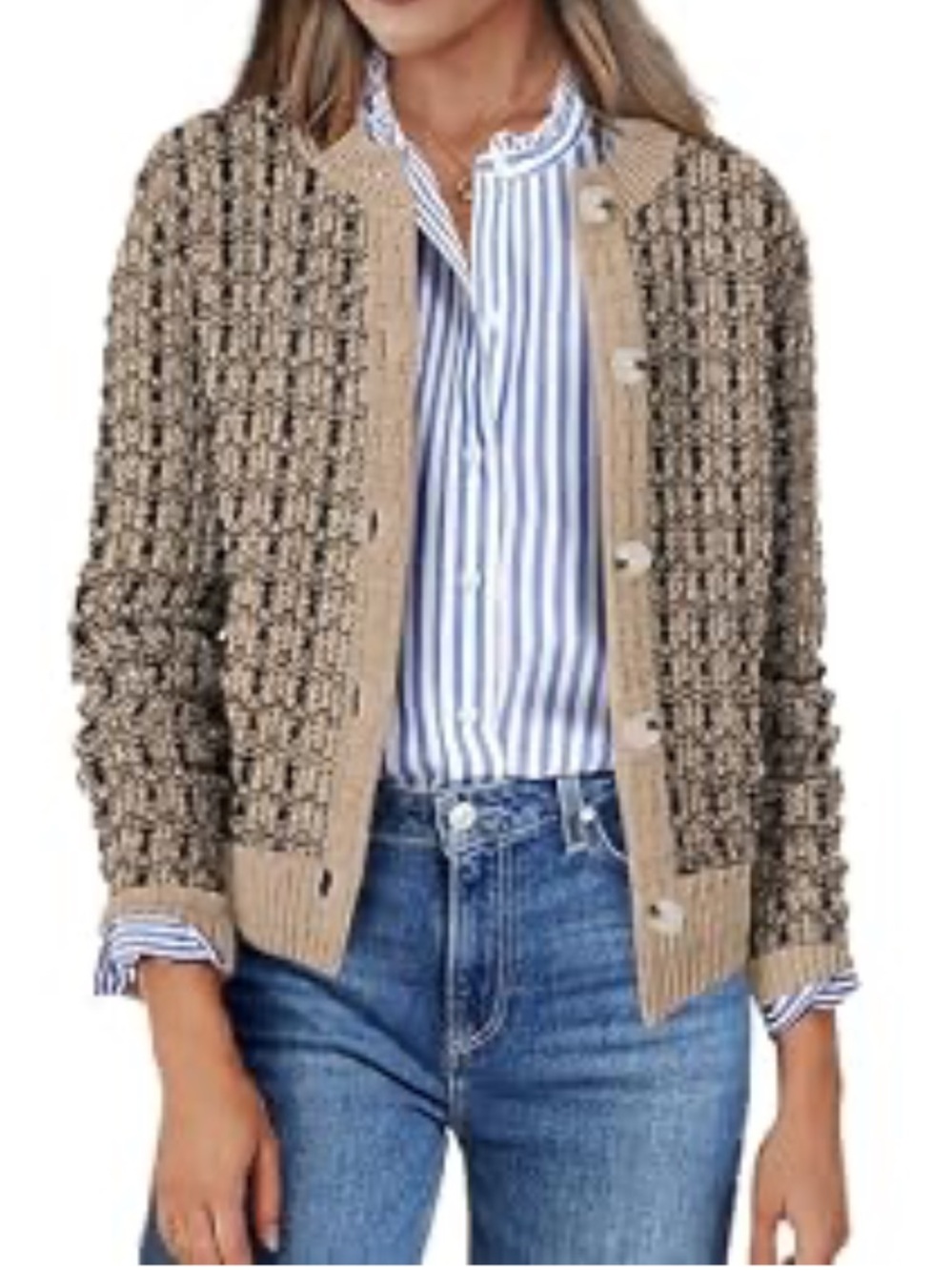 🖤 zeagoo Taupe and Black Textured Knit Cardigan